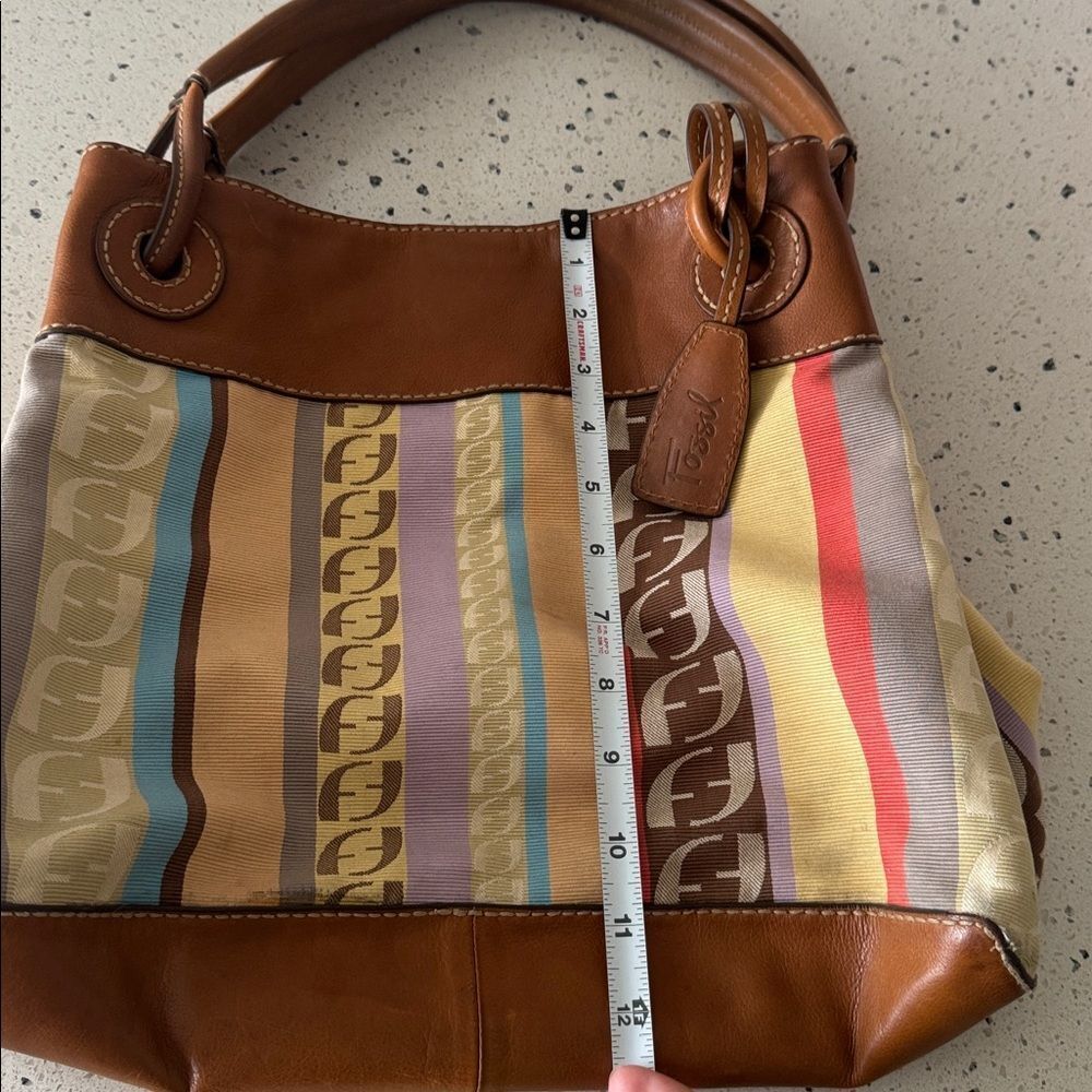 Fossil VINTAGE Textile and Leather Trim Striped Multicolor Shoulder HandBag GUC - Picture 6 of 13